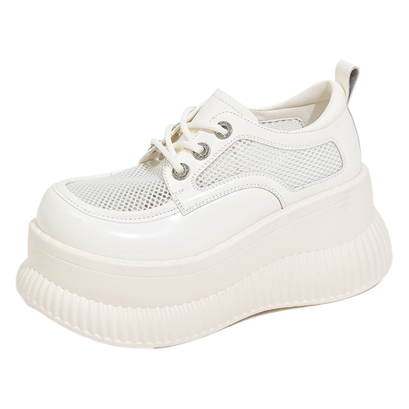 Loafers for Women 2025 Summer New Breathable Mesh Sandals Short Thick-Soled Small Leather Shoes Versatile Height-Increasing Women's Shoes