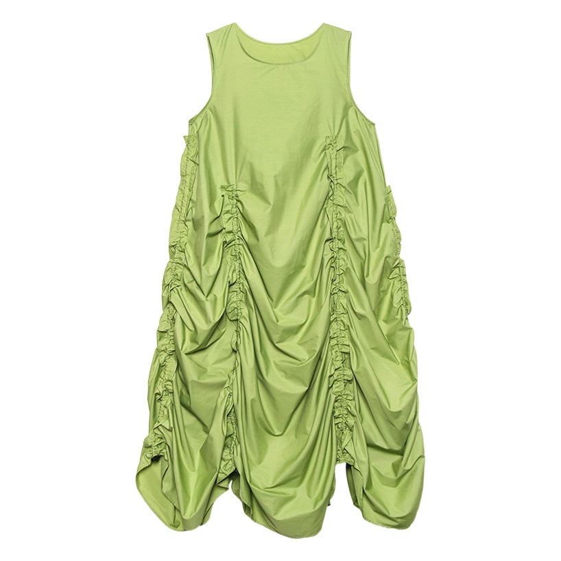 Retro Hong Kong style sleeveless pleated vest dress women's summer thin loose design sense niche Western style A- line skirt