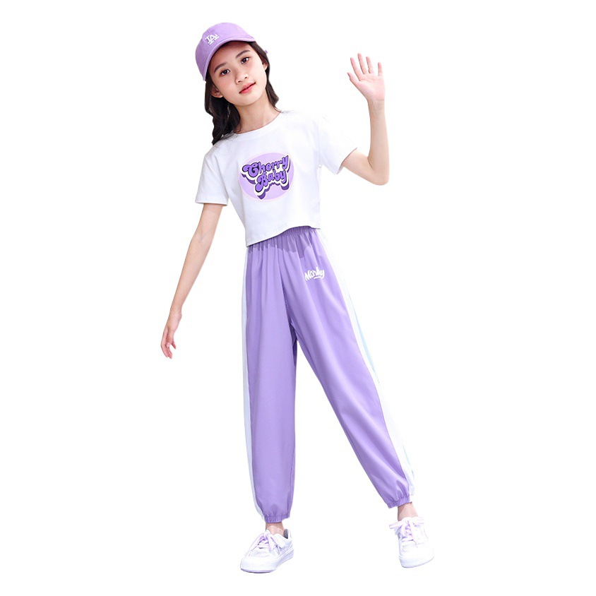 Girls' Short-sleeved suit Fashionable Children's Wear Children's Summer 2025 New Style Middle and Large Children's Casual Sports Two-piece Set