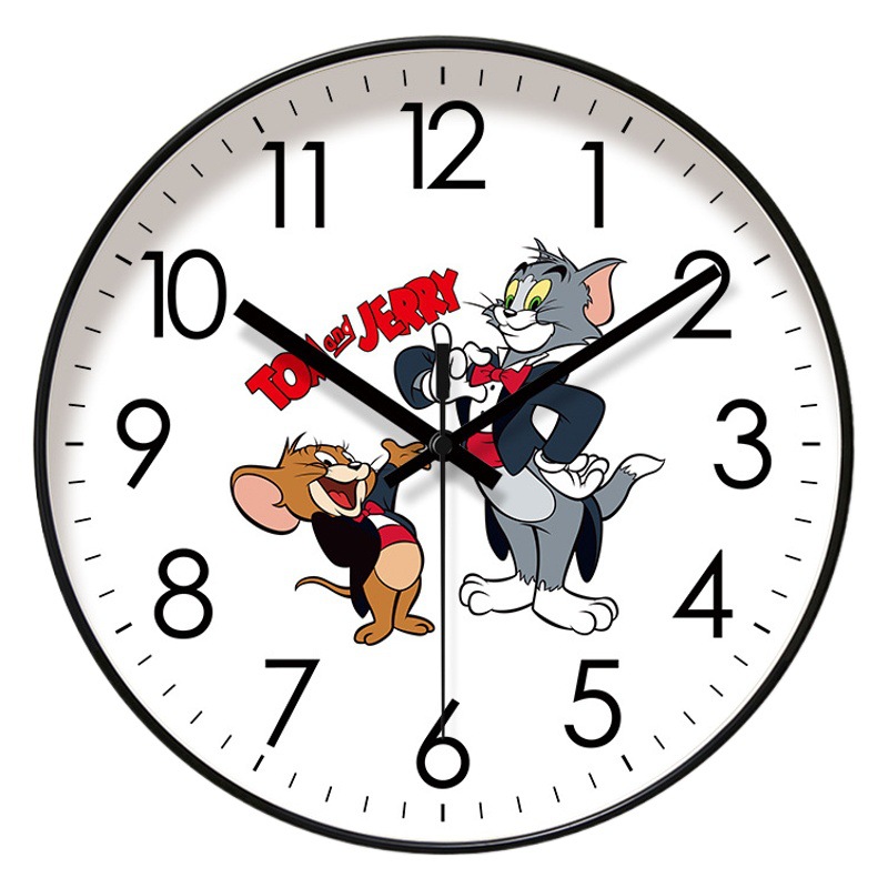 Ipura 8006 Cartoon Early Education Wall Clock Living Room Clock Cute Cat and Mouse Children's Learning Wall Watch Silent Quartz Clock