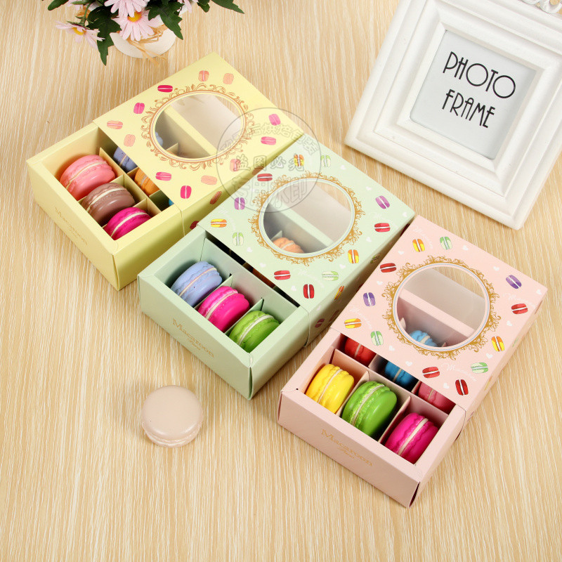 Macaron packing box 6-piece chocolate box drawer biscuit box window baking packaging pastry box wholesale