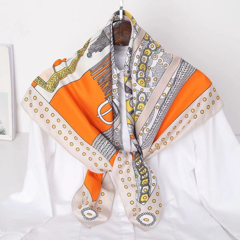 Picture of Autumn and winter all-match shawl animal printed black and white simple large square 90*90CM imitation silk twill silk scarf for women