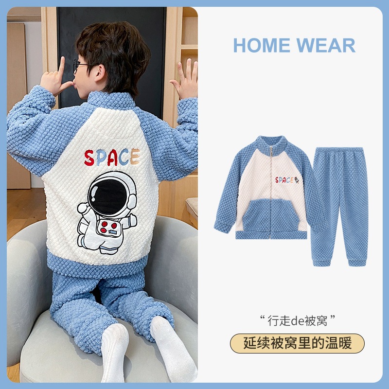 Picture of Boys' pajamas 2023 new autumn coral fleece fleece-lined children's flannel winter boys' middle and big children's homewear