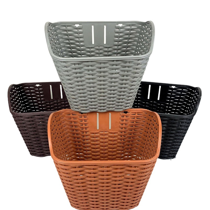 Bicycle Basket Double Electric Car Basket Front Plastic Basket Retro Rattan Car Basket Riding Parts Supplies