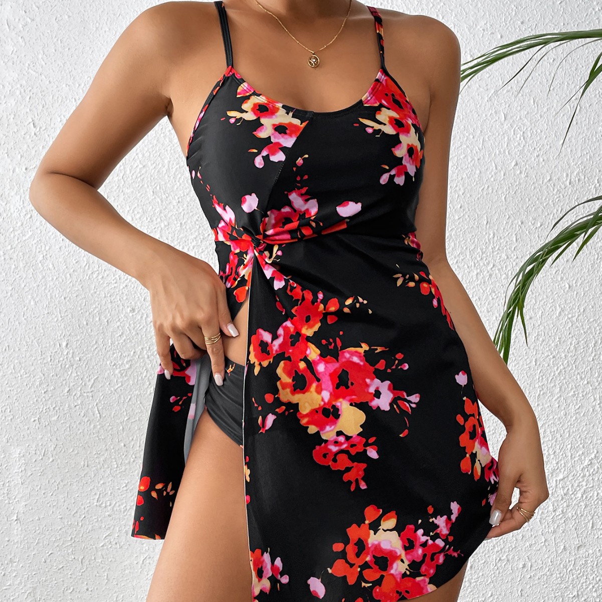 European and American Swimsuit plus size Women's Conservative Slip Skirt Printed Split Swimsuit Amazon AliExpress Foreign Trade Swimsuit