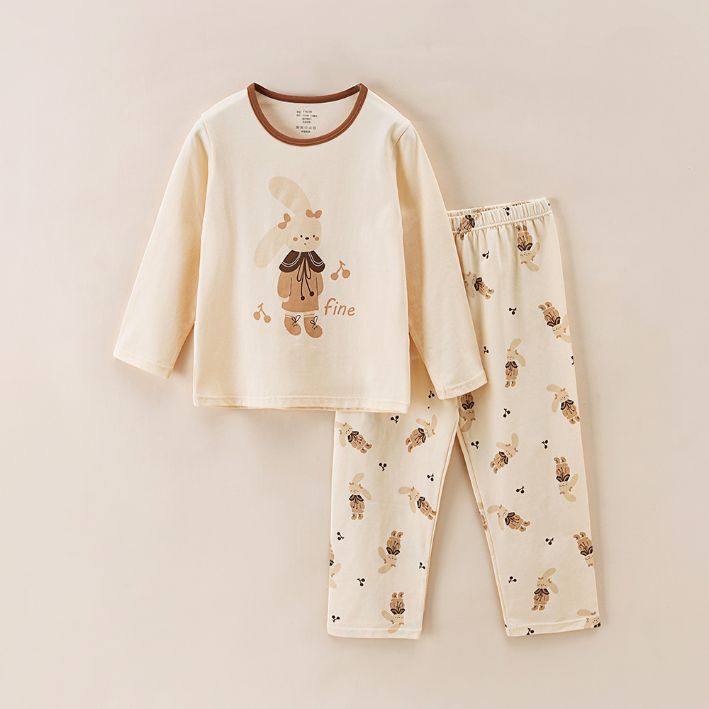 Picture of Children's Home Clothes Korean Style Pure Cotton Baby Set Class a Cotton Long-Sleeved Thin Kidsren's Clothing Boys and Girls Summer and Autumn Pajamas