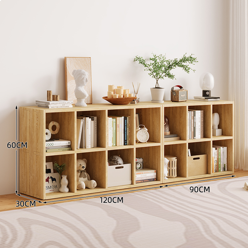 Picture of All Solid Wood Bookshelf Storage Rack Floor-Standing Wall-Mounted Combination Grid Cabinet Living Room Pine Storage Storage Low Home Bookcase