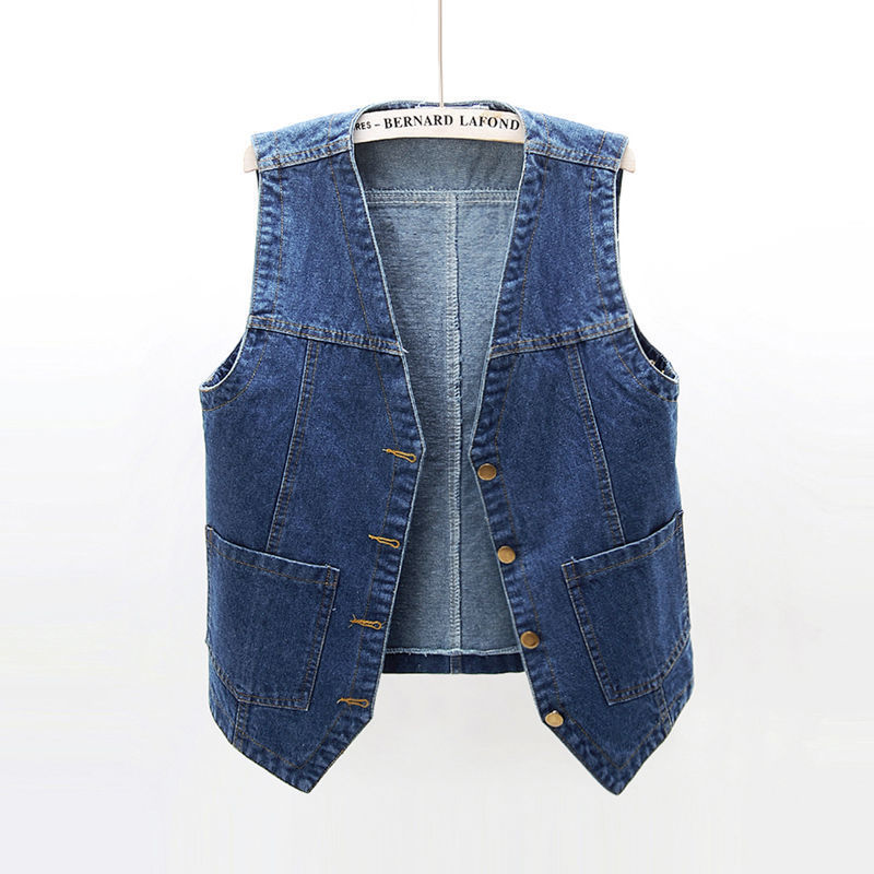 Spring and Autumn All-match Denim Vest Women's Short Loose Korean BF Sleeveless Jacket Vest Waistcoat Student Fashion