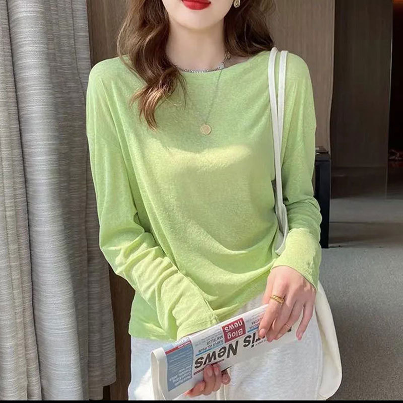 Picture of Blouse for Fat mm Women Thin Summer Korean Style Lazy Style Long-Sleeved Blouse Large Size Versatile Sun Protection Loose Ice Silk Lazy Style