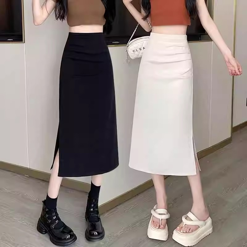 Split Skirt Women's Fashion Mid-Skirt Summer 2024 New Pleated Hip Skirt Small High Waist Dress