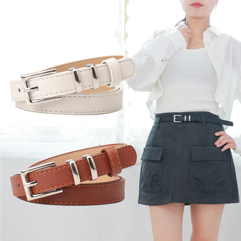 New High-end Sense Square Buckle Belt Women's Imitation Leather Cross-border Simple Commuting Trouser Belt All-match Suit Women's Belt