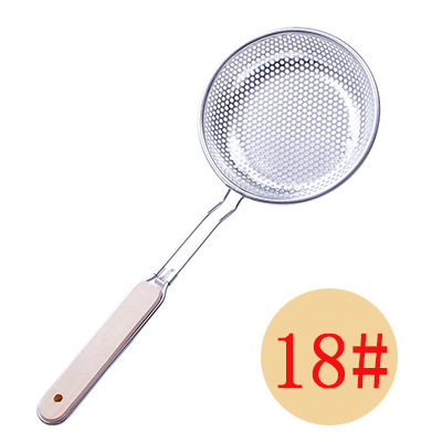Picture of 201 stainless steel colander wooden handle punching oil grid 40 mesh flour sieve baking tools Kitchen Dumpling fishing filter