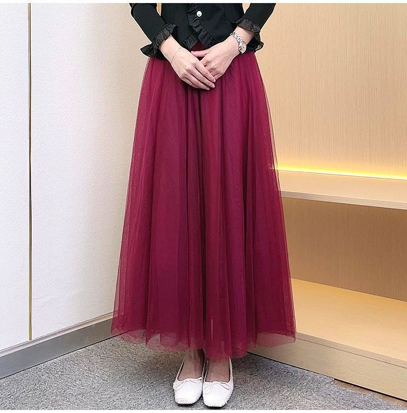 Picture of Veil Skirt Women's Skirt Spring and Autumn 2024 New Solid Color Slim A- line Skirt Mid-length Gauze Skirt