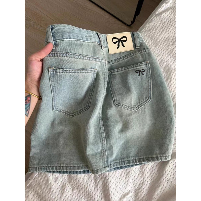2024 plus size Denim Skirt Women's Summer High Waist Slim-fit Hip Skirt Chubby Bow Embroidered Hot Girl Skirt