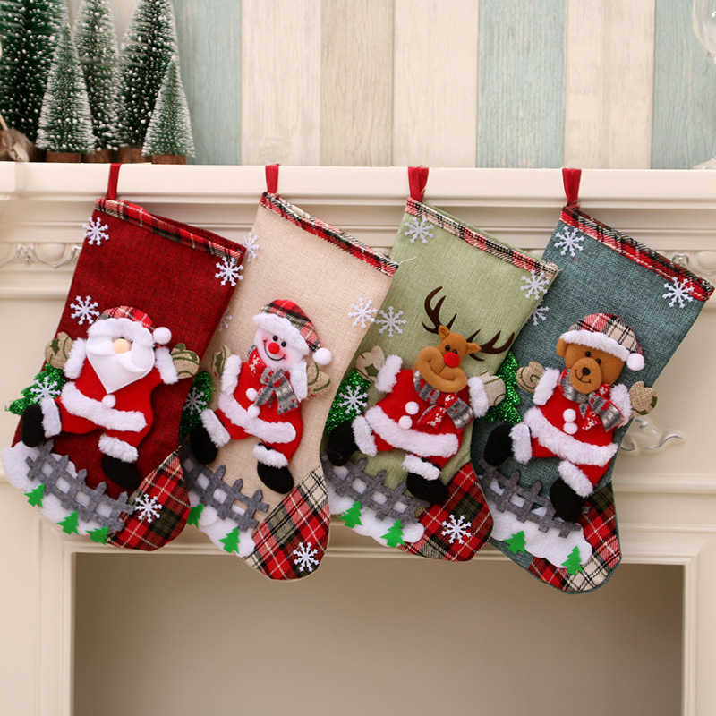 New Cross-Border Linen Large Christmas Stockings Christmas Decorations Christmas Gift Bags Gift Bags