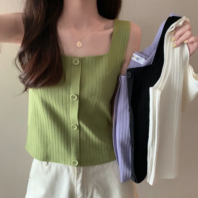 Plus size avocado green square collar camisole for women 2022 summer new inner sleeveless base