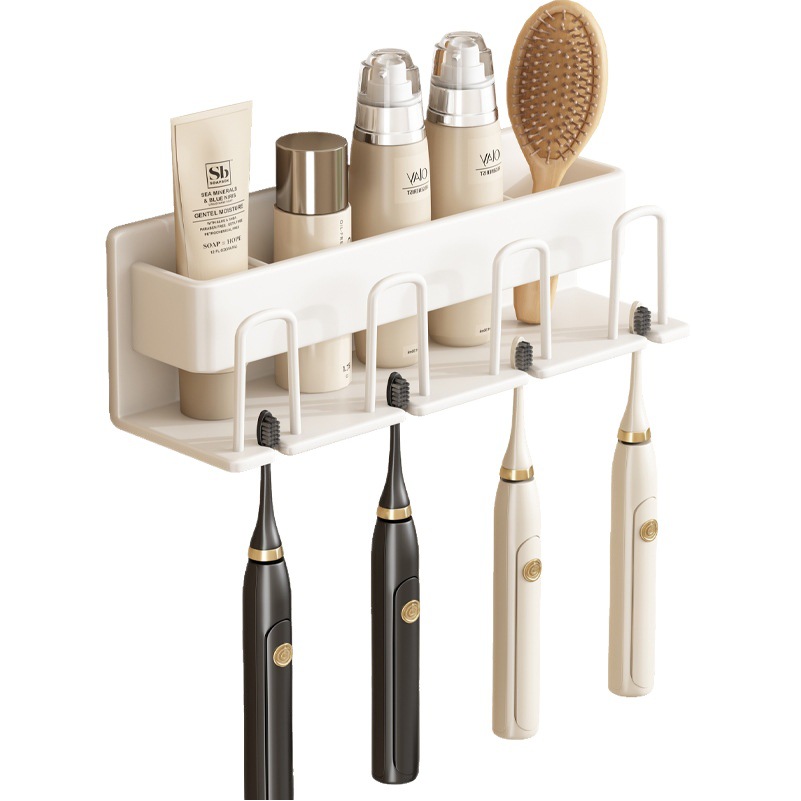 White Toothbrush Holder Wall Hanging Tooth Cup Shelf Toilet Storage Rack Punch-Free Electric Toothbrush Rack