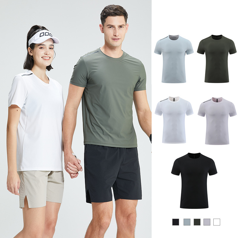 Summer Ice Silk T-shirt Women's Thin Outdoor Sports Leisure Nylon Quick-drying Clothes Men's Round Neck Military Training Running Sweat Clothes