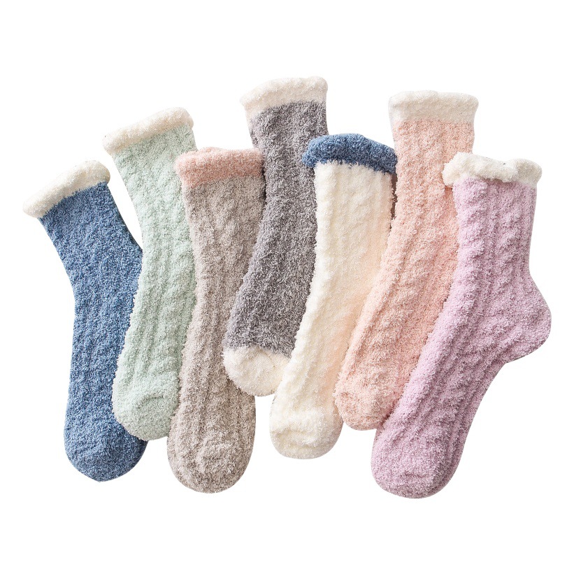 Coral fleece socks women's autumn and winter fleece-lined thickened towel floor socks long sleep socks warm mid-calf confinement socks