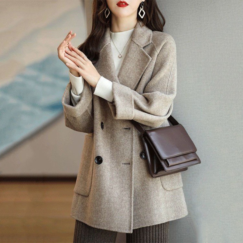 Picture of 2023 autumn and winter New Fashion Korean style casual slimming Western style all-match herringbone woolen overcoat fashionable coat