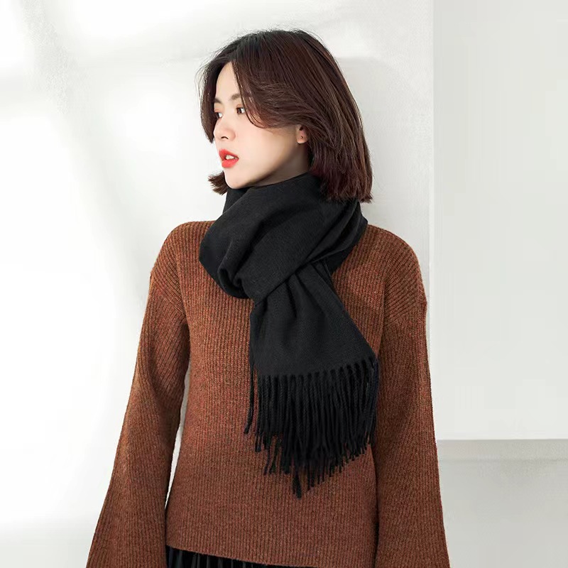 Picture of 2025 Red Scarf Women's Winter Cashmere Solid Color Scarf Shawl High-grade Warm Korean Style Tassel Scarf Men's All-match Scarf