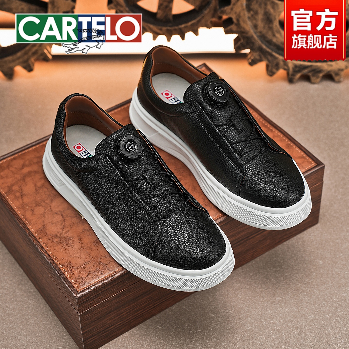 Cardilla crocodile men's shoes autumn sports board shoes men's young platform comfortable one-foot commuter casual leather shoes