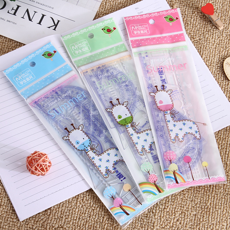 Picture of Wholesale creative student set ruler children student school supplies ruler triangle ruler set cartoon holiday gift