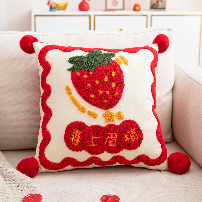 Picture of My wedding products Xi Persimmon continuous pillow wedding room decoration decoration fur ball ring velvet wedding Xi character sofa cushion