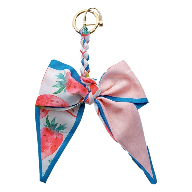Small Fresh Fruit Pattern Silk Scarf Bow Car Keychain Creative Fabric Internet Celebrity Key Chain Bag Pendant Cute