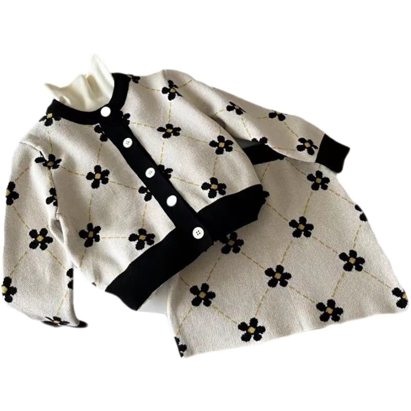 Girls Fashionable Little Fragrance Knitted Suit 202 Spring and Autumn New Korean Style Children's Sweater Jacket Skirt