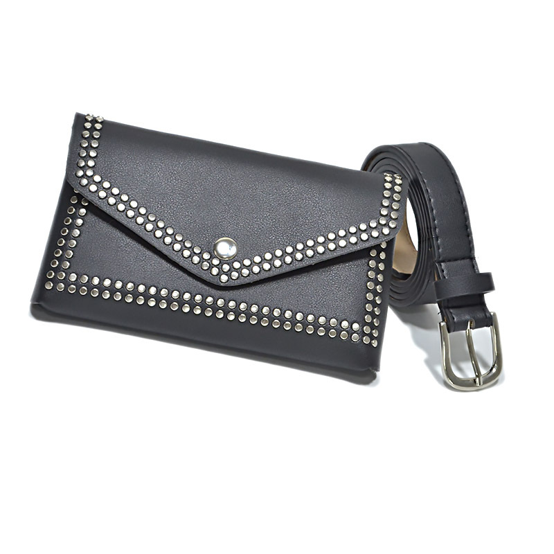 Versatile fashion retro belt small waist bag personalized rivet punk style decorative jeans with casual three-dimensional waist bag