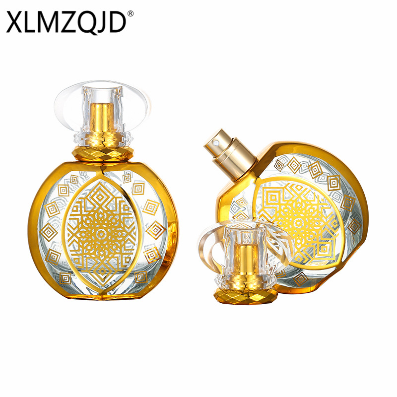 Picture of In-Stock B808-50Ml Electroplated Gold Pumpkin Glass Bottle with Rhinestones / Sub-Bottling Bottle / Spray Bottle / Press-Type Empty Bottle
