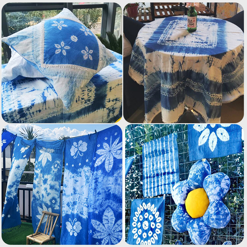 Picture of Pure cotton white gray cloth clothing design cutting tablecloth tie-dyed tablecloth photo background cloth fabric wholesale blue dyed white cloth