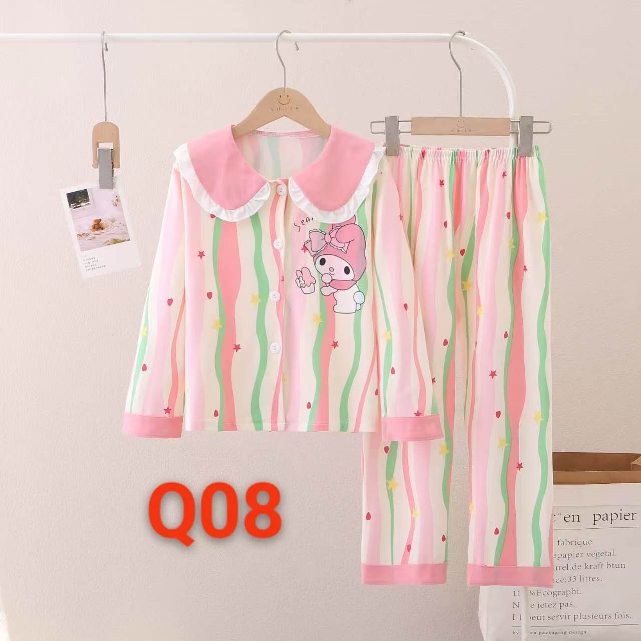 Picture of Girls' Pajamas Spring and Autumn New Lapel Long Sleeve suit Children's Home Clothes Cardigan Home Clothes Middle and Big Children