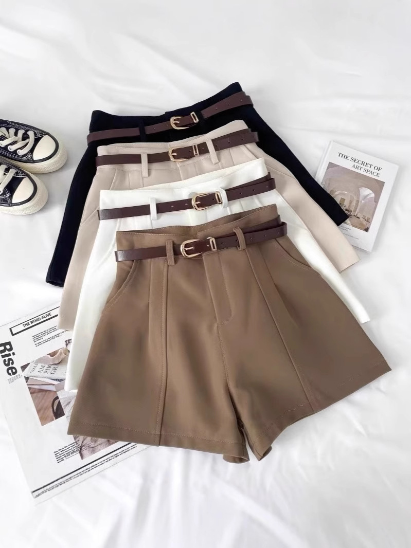 Fashion Versatile Solid Color High Waist Slimming Suit Shorts Wide Leg Pants Casual Pants with Belt Women's 2025 Summer New