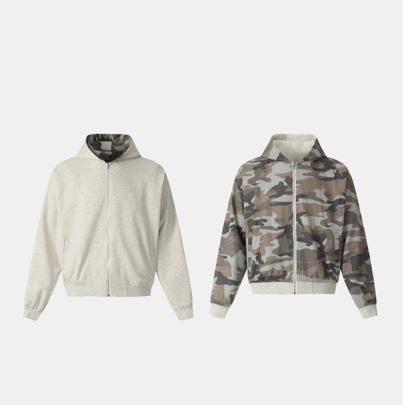 American-style Retro Camouflage Double-sided Hoodie Men's Autumn and Winter Trendy Street Loose All-match Zipper Sweater Jacket