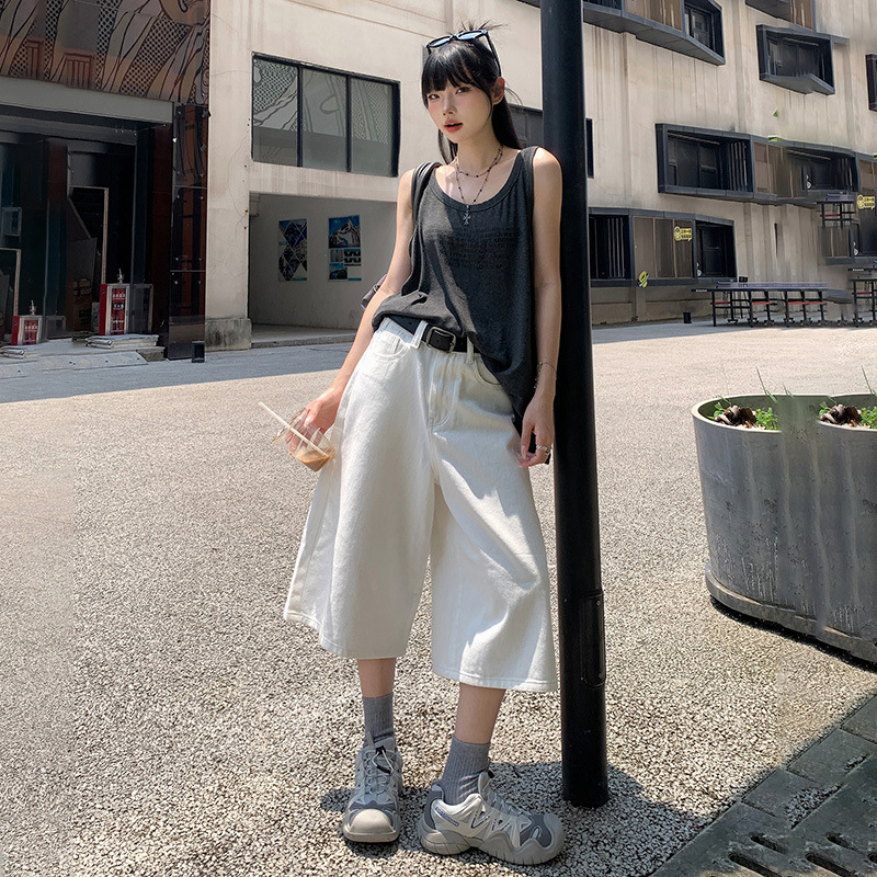 American Style Retro High Waist Loose Wide Leg Jeans Women's 2024 Autumn New All-match Casual Straight Capri Pants