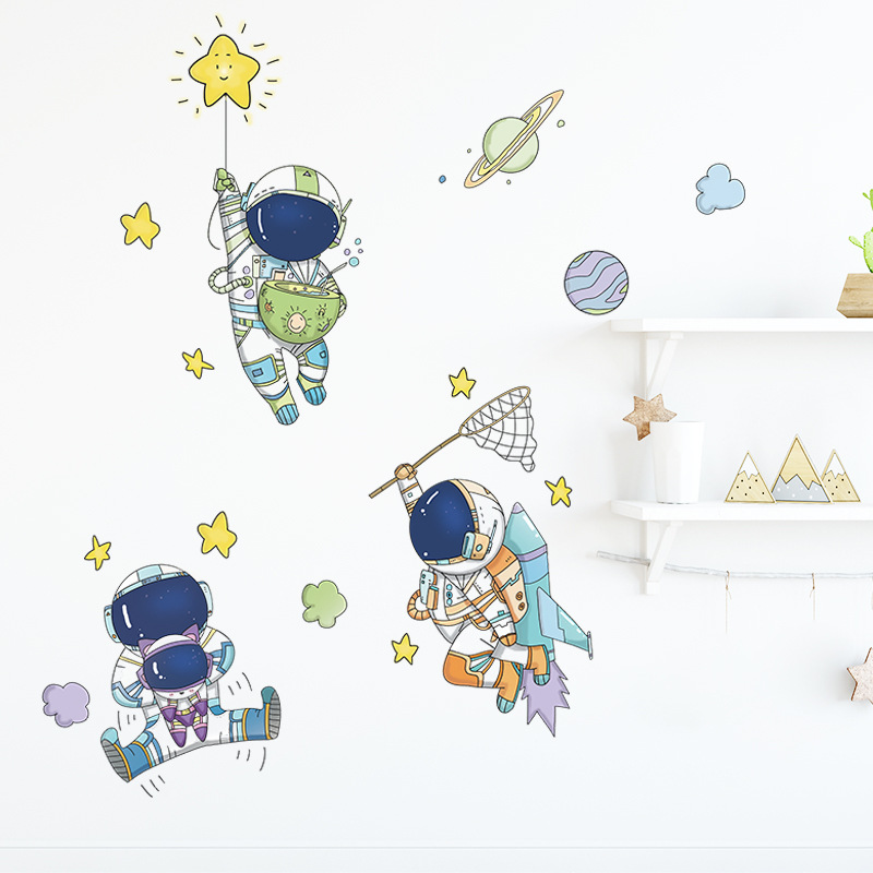 New LD93015 Cartoon Astronaut Star Hunt Children's Room Kindergarten Home Wall PVC Decorative Wall Stickers