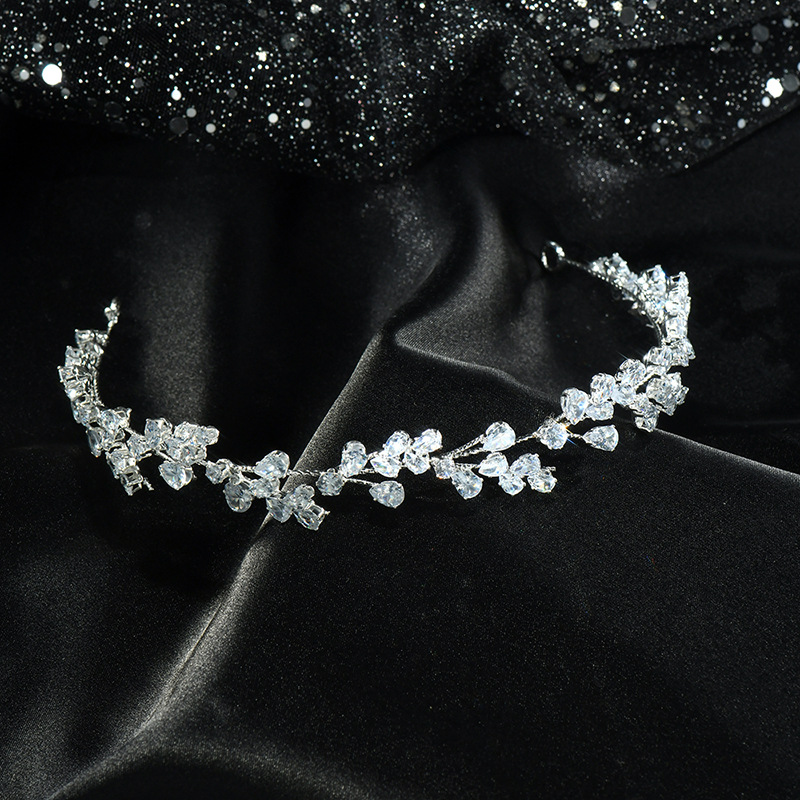 Picture of Korean Style Exquisite Crystal Hair Accessories Bridal Crown Wedding Headband Princess Prom Headdress Tassel Headband Accessories