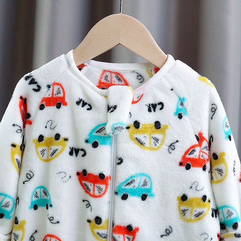 Picture of Flannel Pajamas fleece-lined thickened coral fleece full printed car baby sleeping bag autumn and winter children's one-piece romper
