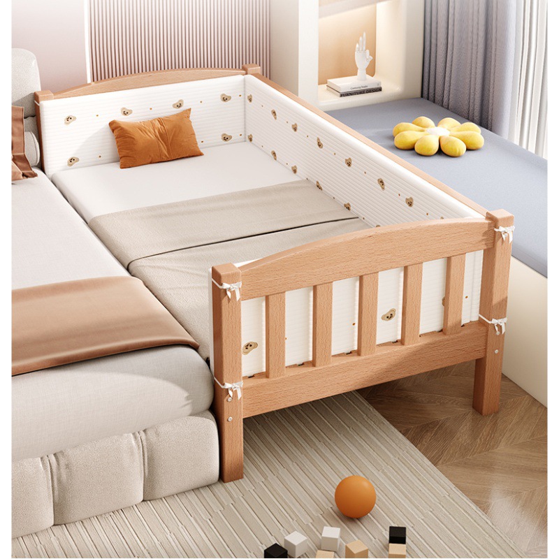 Beech Children's Bed with Guardrails Crib Baby Boy Girl Princess Bed Single Bedside Bed Widened Splicing Large Bed