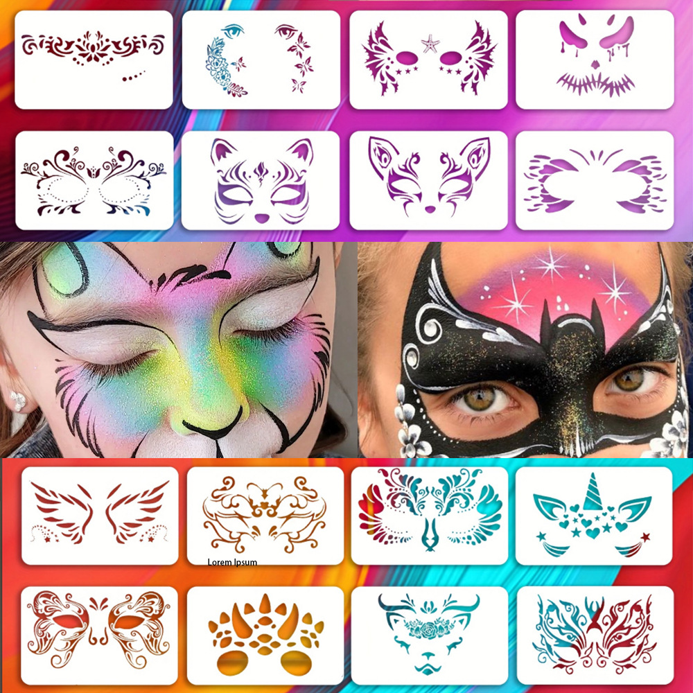 16 Face Painting Templates for Children, Hollow Stencil for Hand-Painted Stage Makeup, DIY Auxiliary Face Painting Molds for Eye Corners