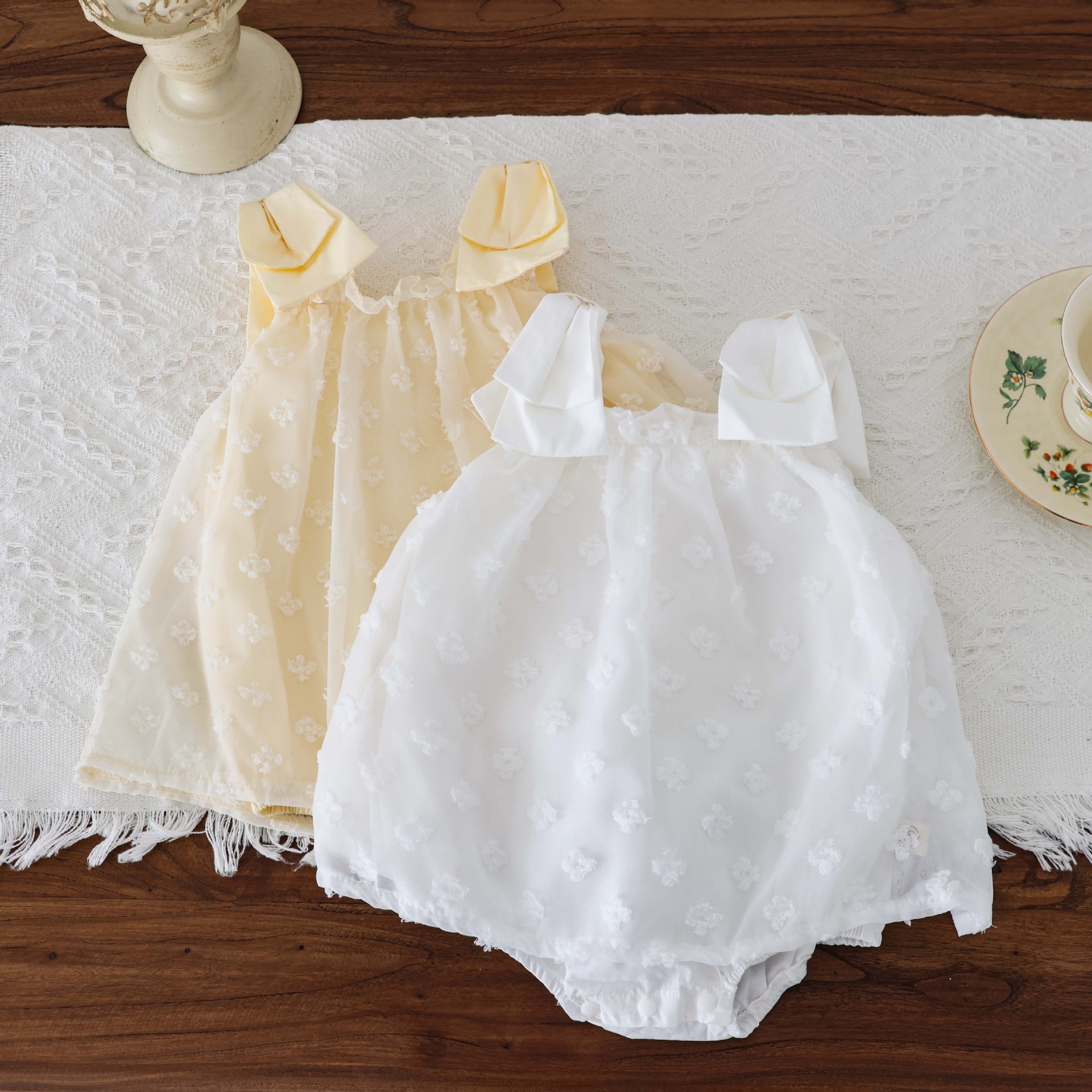 Baby Summer New Sling Jacquard Sweetest Bow Jacquard Mesh Dress Baby Girl Full Moon Princess Hare Dress