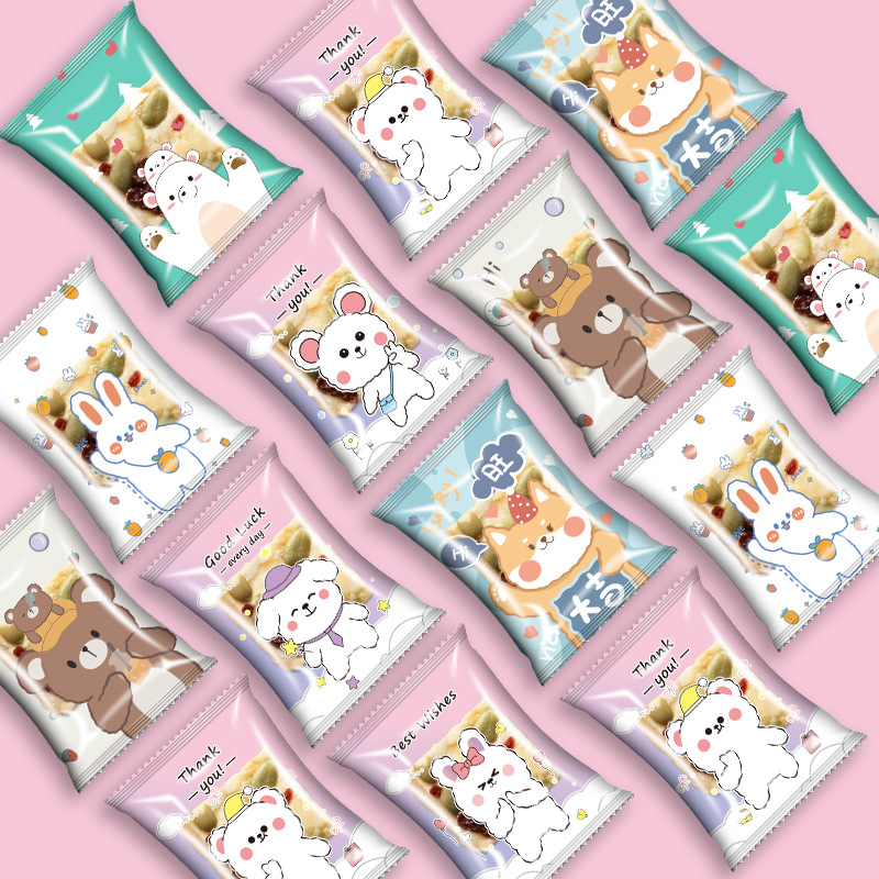 Original new snowflake crisp packaging bag machine sealing baking bear cookies cow rolled biscuit bag milk date candy paper