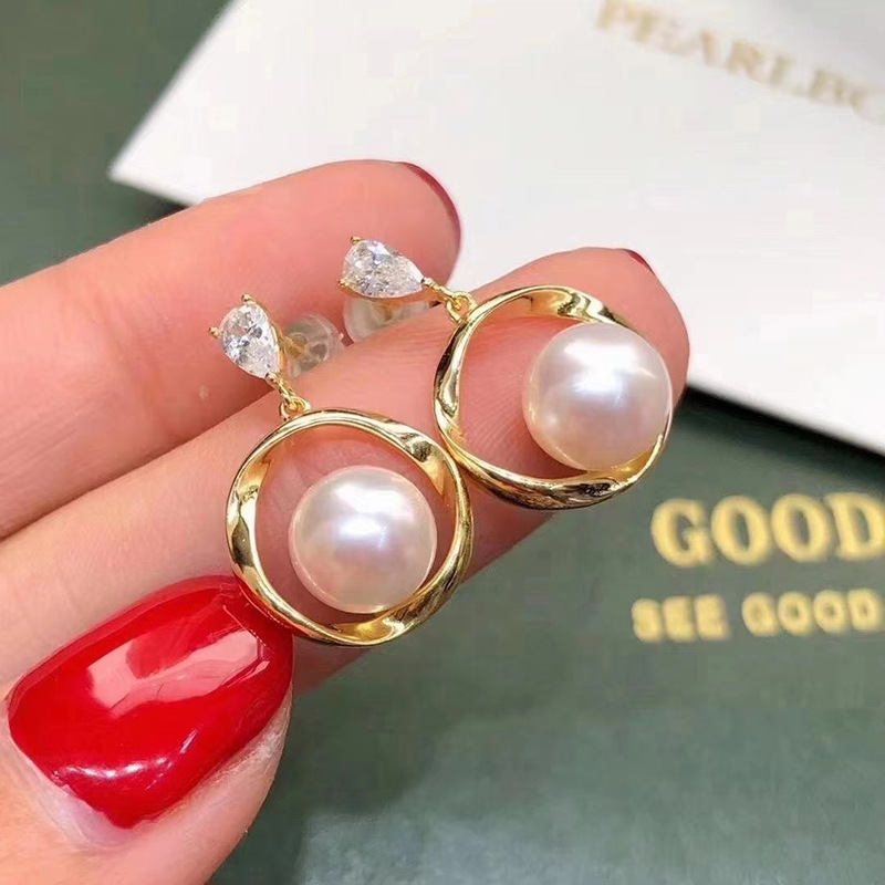 Picture of Natural Freshwater Pearl Earrings Galaxy Ring Pearl Earrings Fashion Elegant Celebrity Luxury Diamond High-grade Earrings