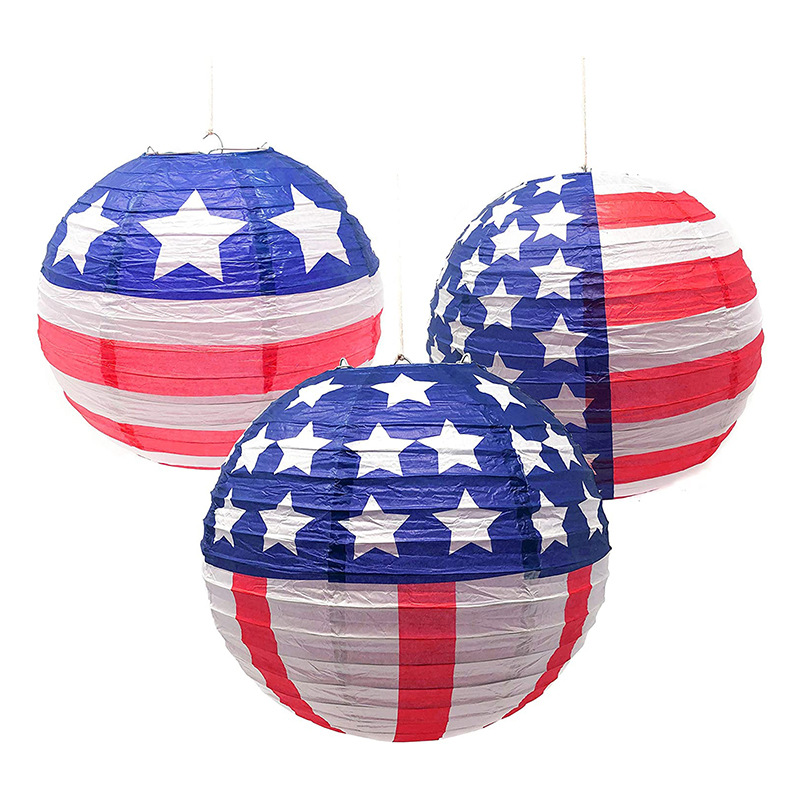 Picture of Cross-border US Independence Day Lantern July 4th Party Decoration Round Folding Hanging US Flag Paper Lantern Wholesale