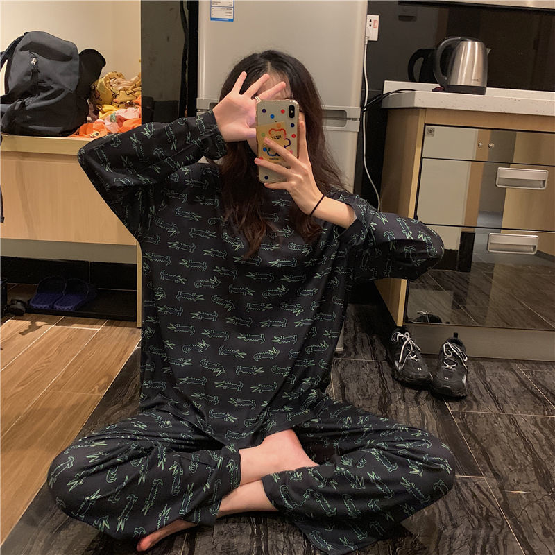 Amazon Wholesale Long Sleeve Thin Pajamas Women's Spring Autumn and Winter suit Cartoon Casual High Sense Women's Home Clothes