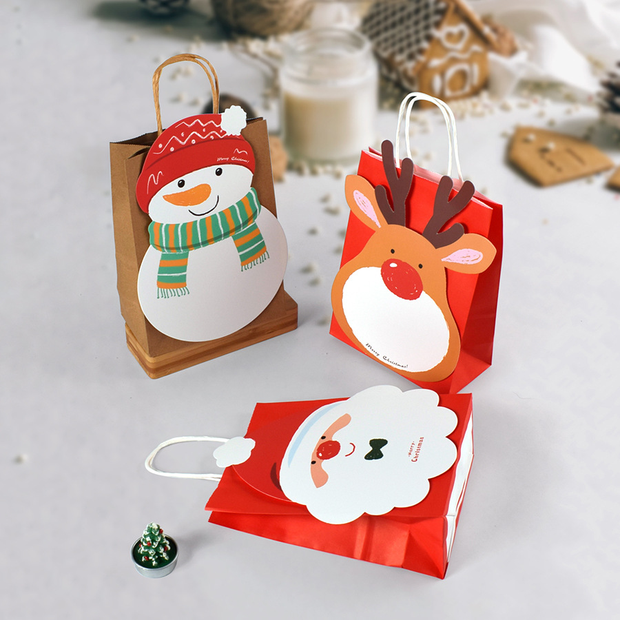 Christmas diy cartoon Santa elk card paper bag in stock small size candy three-dimensional handbag 10 pcs/bag