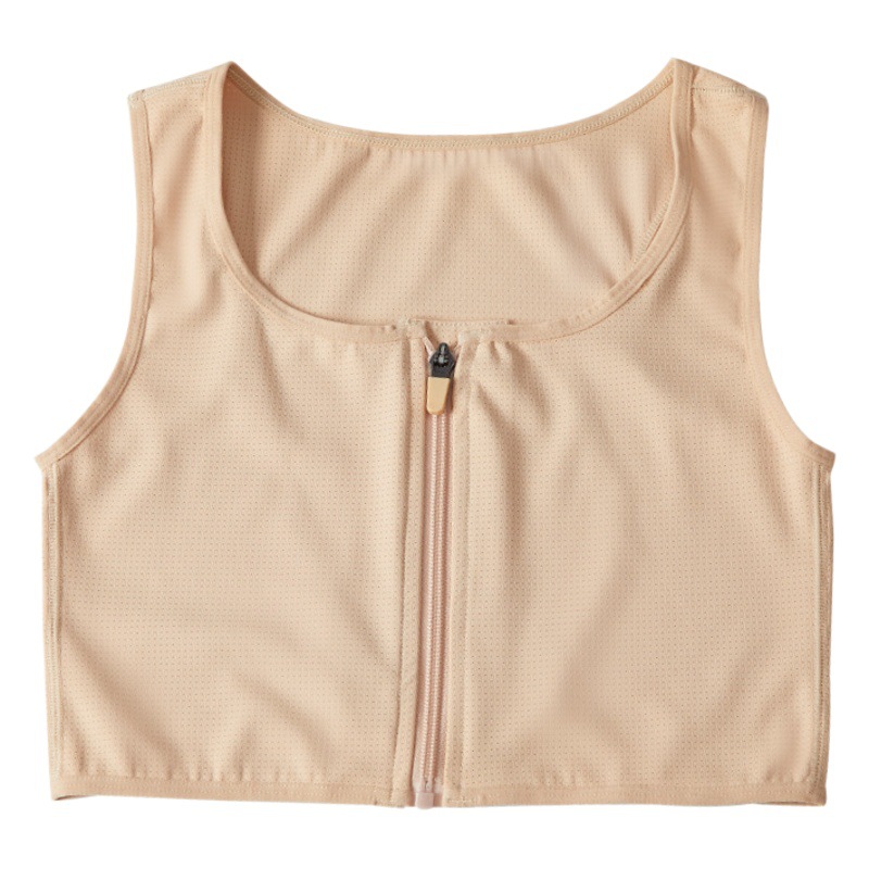 Zipper Ice Silk Ultra-thin Bracket Underwear Women's Anti-bump Breast Shrinkage Student Big Chest Shaping Small Chest Sports Vest cos