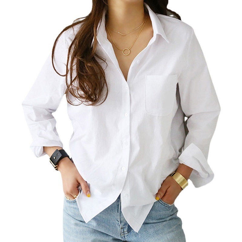 Picture of Spring and Summer 2025 New Solid Color Base Long-sleeved Shirt OL Professional Slim-fit Slimming Lapel Shirt for Women